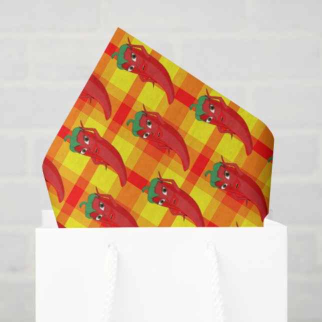 Red Pepper Diva Orange Yellow Plaid Pattern Tissue Paper (Gift Bag)