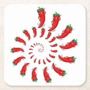 Red Pepper Diva Spiral Square Paper Coaster