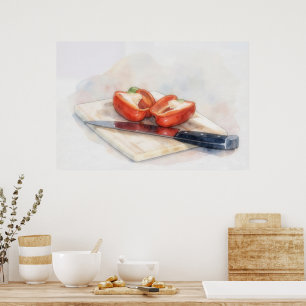 Red Pepper Knife Cafe Restaurant Kitchen Art Poster