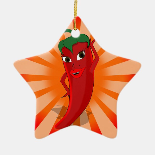 Red Pepper Superstar Ceramic Tree Decoration (Front)