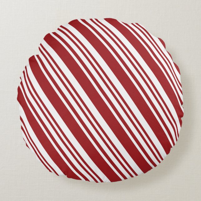 Red Peppermint Stripe Round Cushion (Front)