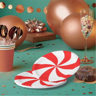 Red Peppermint Swirl Paper Plate