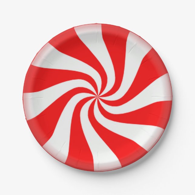 Red Peppermint Swirls Paper Plates (Front)