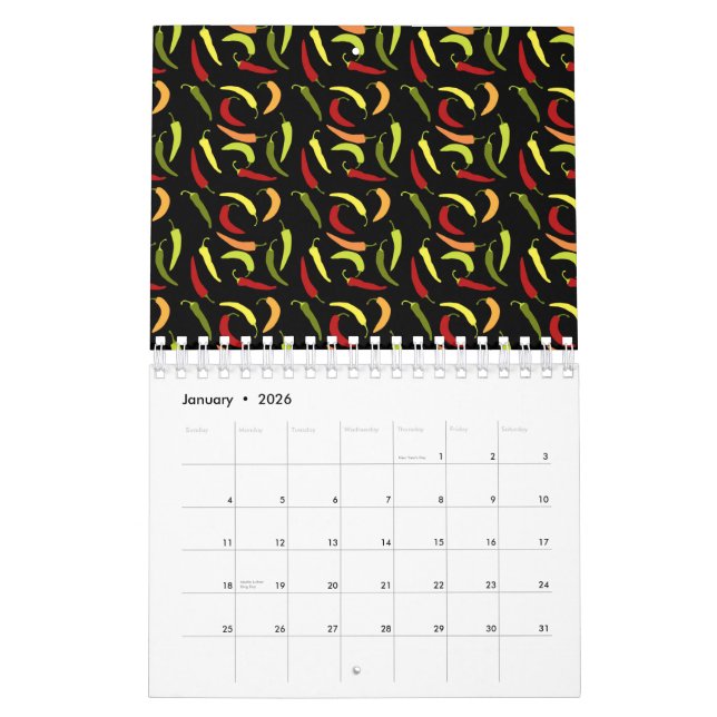 Red Peppers Cinco de Mayo Mexican Hot Spicy Food Calendar (Jan 2026)
