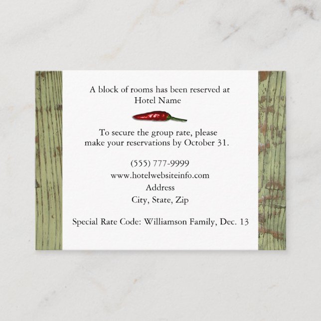 Red Peppers Hotel Accommodation Enclosure Cards (Front)