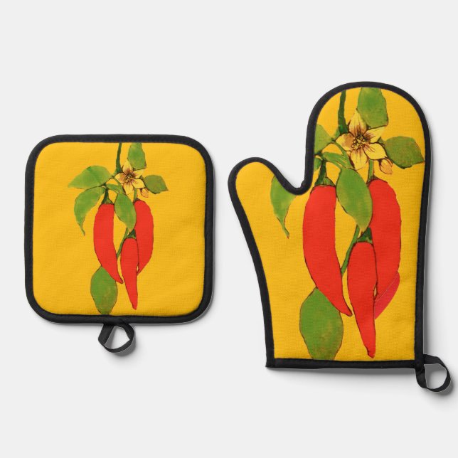 Red Peppers on the Vine Oven Mitt & Pot Holder Set (Front)