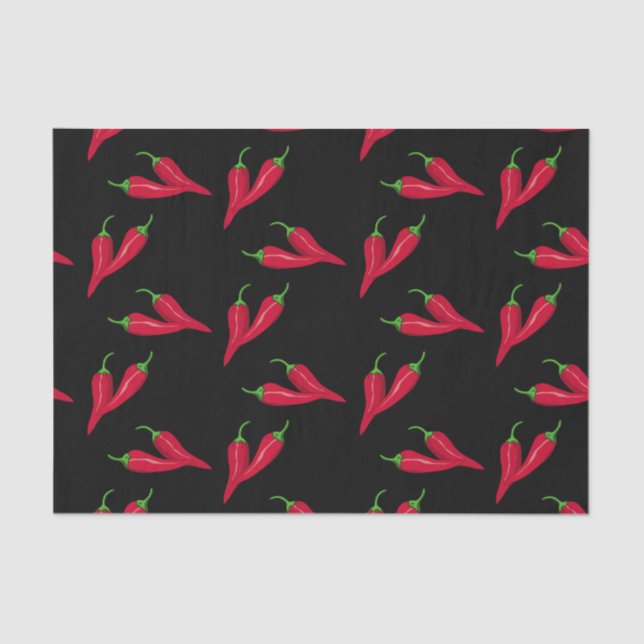 Red peppers pattern, chilli pepper on black paper (Front)