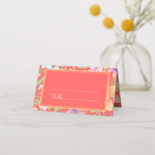 Red Peranakan floral double xi Chinese wedding Place Card