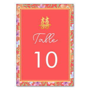 Red Peranakan floral double xi Chinese wedding  Table Number