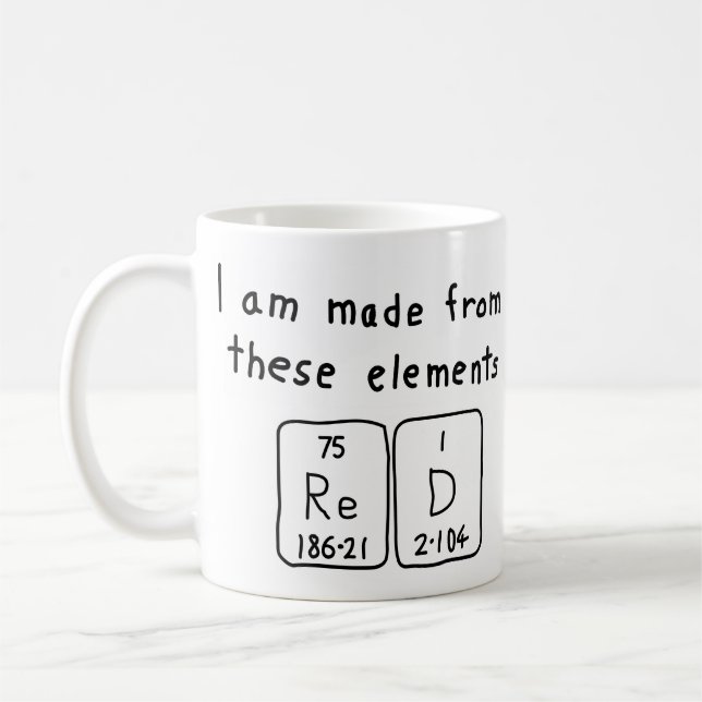 Red periodic table name mug (Left)