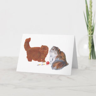 Red Persian and Calico Persian w/Ornament Holiday Card