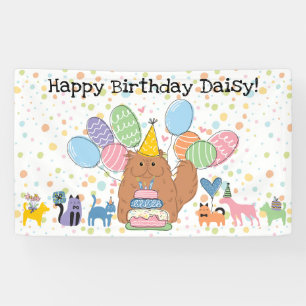 Red Persian Cat Longhair Birthday Party Banner