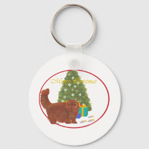 Red Persian Cat Merry Christmas Key Ring