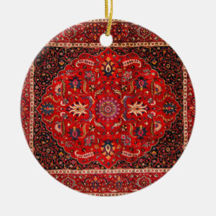 Red Persian Rug from Mashhad Ceramic Tree Decoration