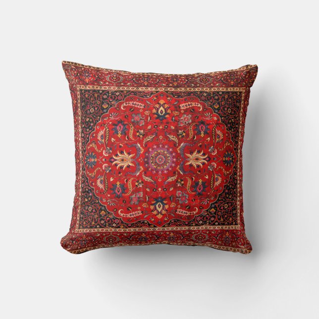 Red Persian Rug from Mashhad Cushion (Front)
