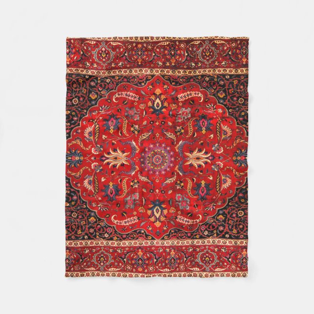 Red Persian Rug from Mashhad Fleece Blanket (Front)