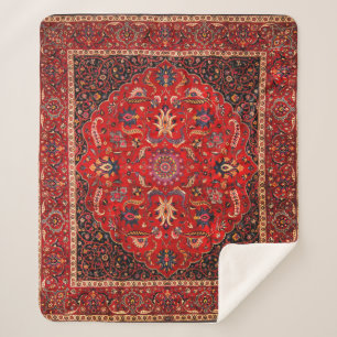 Red Persian Rug from Mashhad Sherpa Blanket