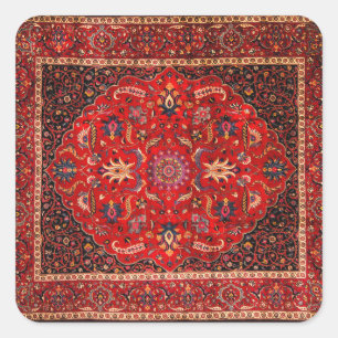 Red Persian Rug from Mashhad Square Sticker