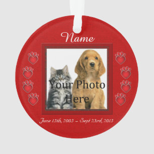 Red Personaized Heart Shaped Paw Prints Ornament