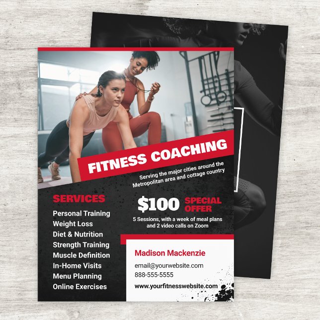 Red Personal Trainer and Fitness Coaching Flyer (Creator Uploaded)