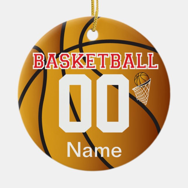 Red Personalise Basketball Number Ornament (Front)