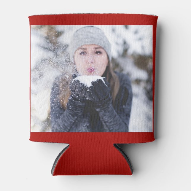  Red Personalised 2 Photo Template Double Sided Can Cooler (Front)