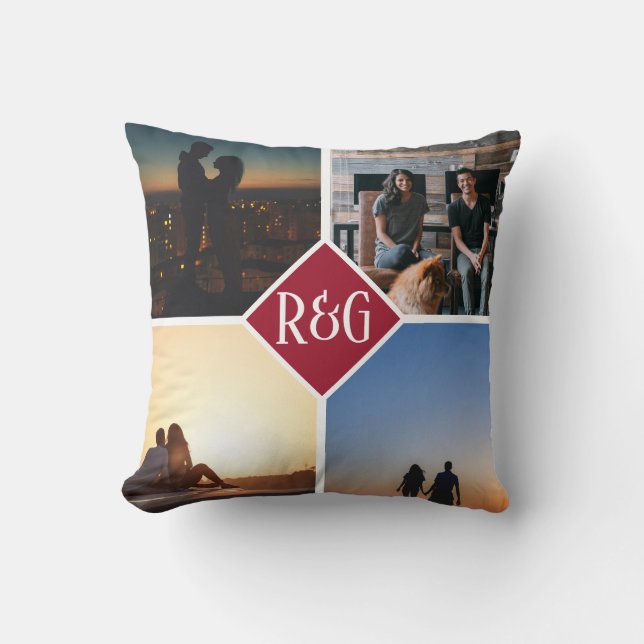 Red Personalised 4 Photo Monogram Cushion (Front)