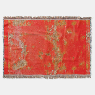 Red personalised antique car, rusted metal throw blanket