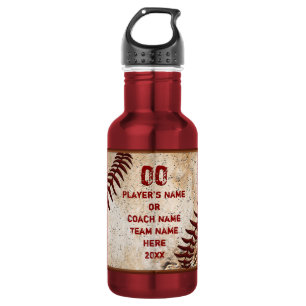 Red Personalised Baseball Water Bottles Your COLOR