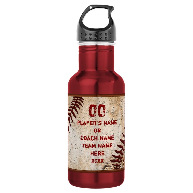 Red Personalised Baseball Water Bottles Your COLOR (Front)