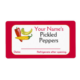 Red Personalised Canning Labels Pickled Peppers