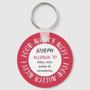 Red Personalised Food Allergy Alert Customised Key Ring
