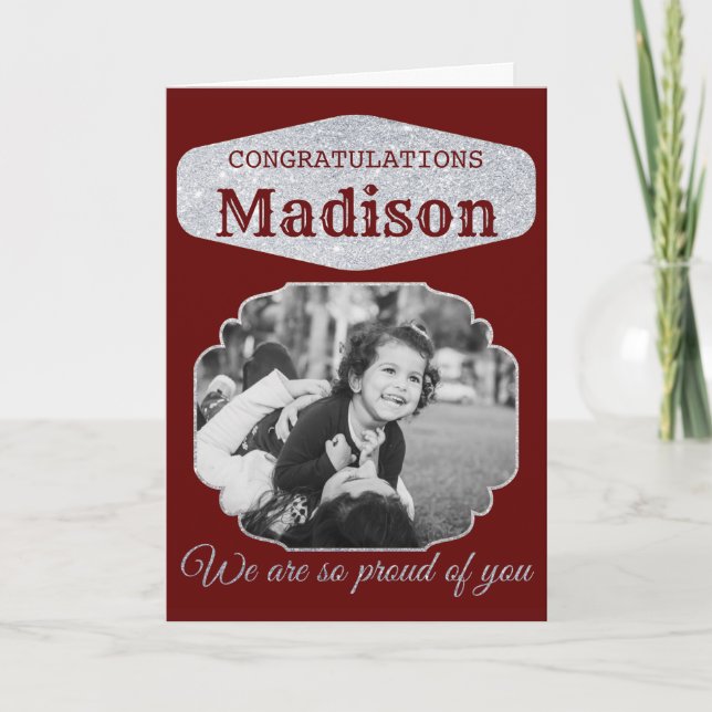 Red Personalised Glitter Graduation Card (Front)