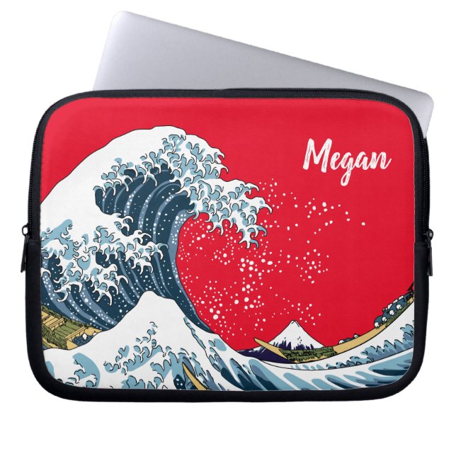 Red Personalised Great Wave off Kanagawa Laptop Sleeve (Front)