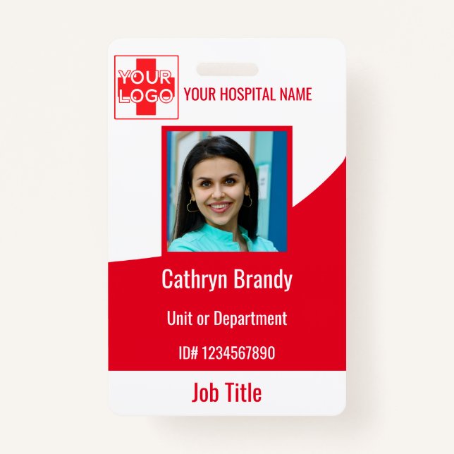 Red Personalised Hospital or Clinic Employee ID Badge (Front)
