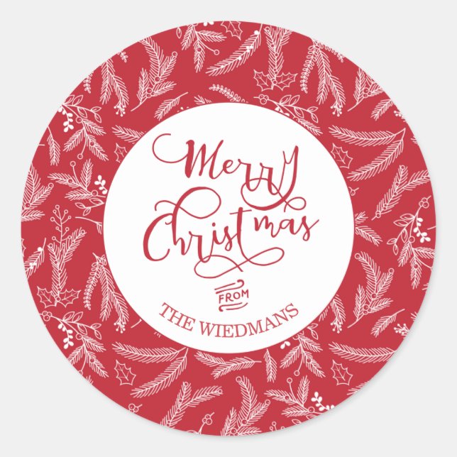 Red Personalised Merry Christmas Holiday Stickers (Front)