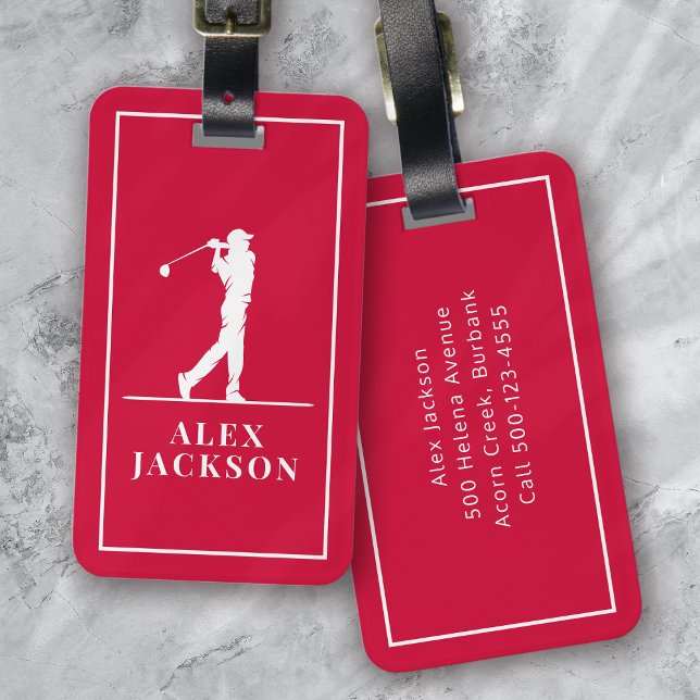 Red Personalised Monogram Golfer Luggage Tag (Creator Uploaded)