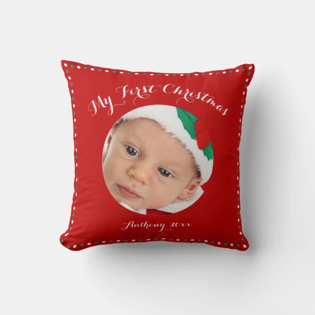 Red Personalised My First Christmas Pillows (Front)