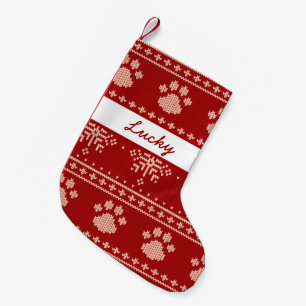 Red personalised Name Cat Paw Knitted Christmas Small Christmas Stocking