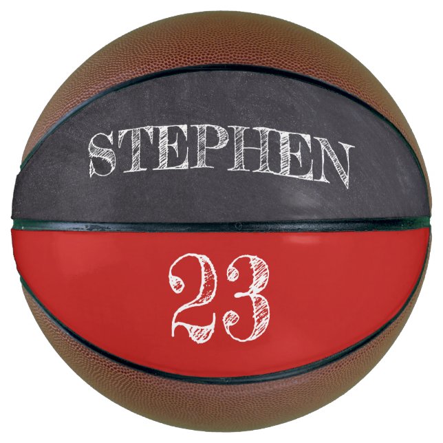 Red Personalised Name Number Chalkboard etching Basketball (Front)