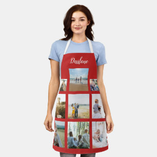 Red Personalised Name Photo Collage Custom Gift Apron