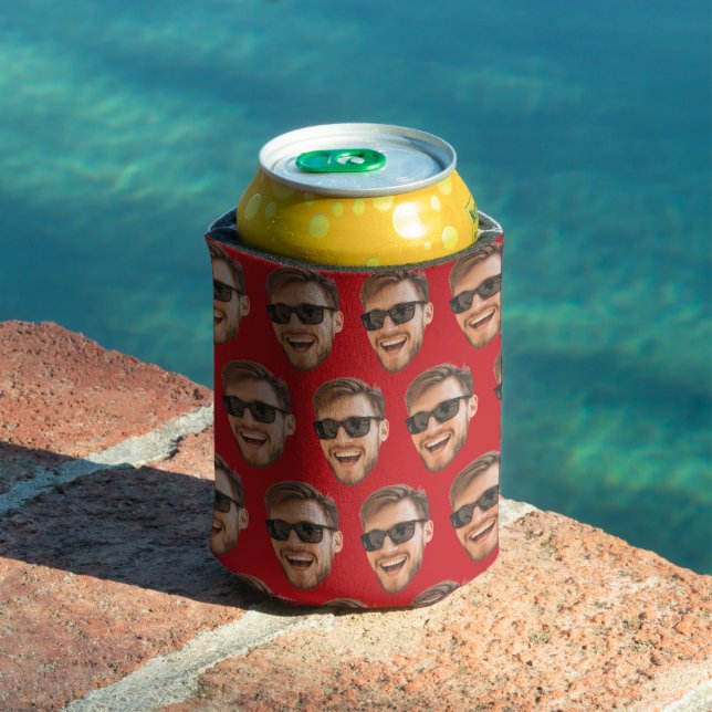 Red Personalised Party Supplies With Face Can Cooler (In Situ Pool)
