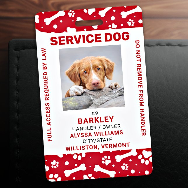Red Personalised Paw Prints Service Dog Photo ID ID Badge (Creator Uploaded)