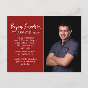 Red Personalised Photo Graduation Party Postcard