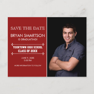 Red Personalised Photo Graduation Save the Date Postcard
