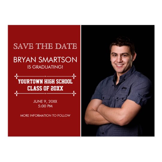Red Personalised Photo Graduation Save the Date Postcard