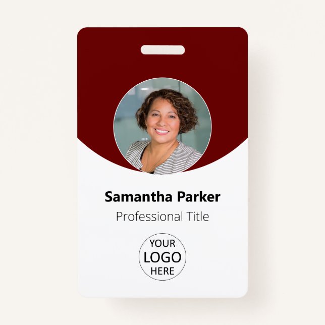 Red Personalised Photo, Logo, Barcode Employee ID Badge (Front)