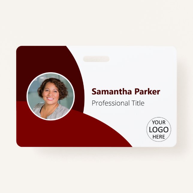 Red Personalised Photo, Logo, Barcode Employee ID Badge (Front)