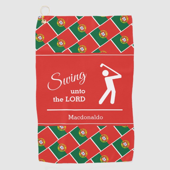 Red Personalised PORTUGUESE FLAG Golf Towel (Front)