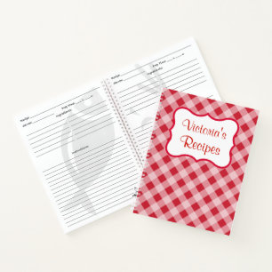 Red Personalised Recipe Cookbook Notebook Gift
